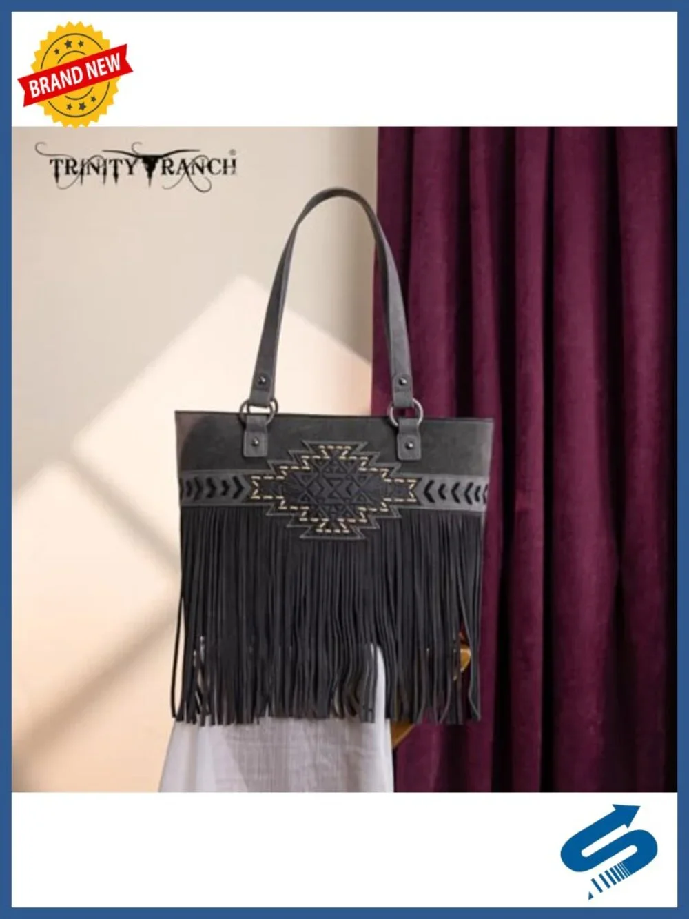 Tooled Genuine Leather Tote Bag Fringe Tribal Embroidery Laptop Shoulder Handbag